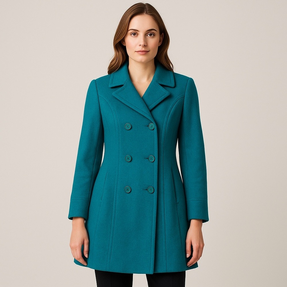 VTG Pendleton Women's M Teal Peacoat 100% Virgin Wool Double Breasted Lined‎